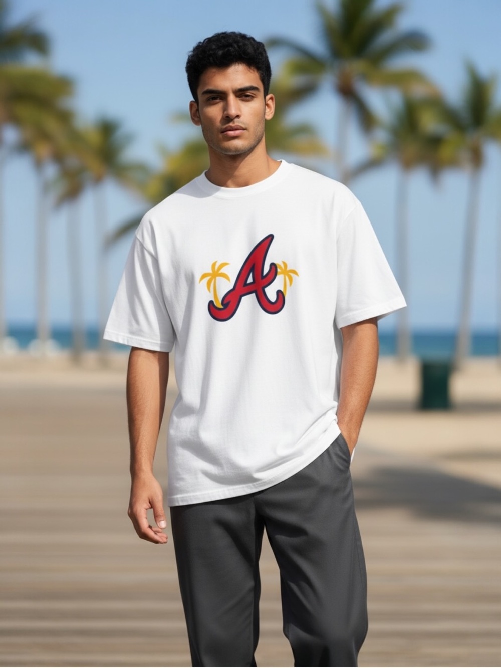 Atlanta Braves Tropical Palm Logo Graphic Tee Men’s XL Never Worn